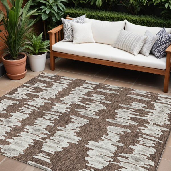 Homeroots 3' Stylish Black Ivory And Gray Striped Washable Area Rug For Indoor And Outdoor Versatility 9' X 12' Polyester 594008