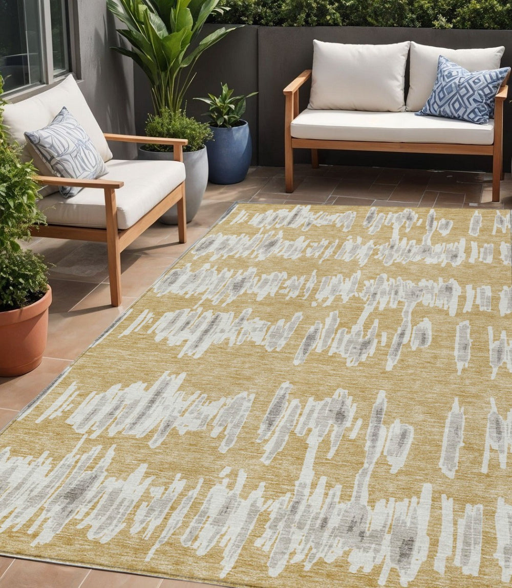 HomeRoots 5' Gold Gray and Ivory Striped Washable Area Rug – Durable, Stylish Design for Indoor/Outdoor Use 5' X 8' 594017