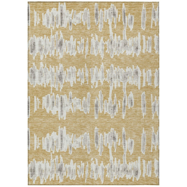 HomeRoots 5' Gold Gray and Ivory Striped Washable Area Rug – Durable, Stylish Design for Indoor/Outdoor Use 5' X 8' 594017