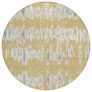 HomeRoots 5' Gold Gray and Ivory Striped Washable Area Rug – Durable, Stylish Design for Indoor/Outdoor Use 8' Round 594018
