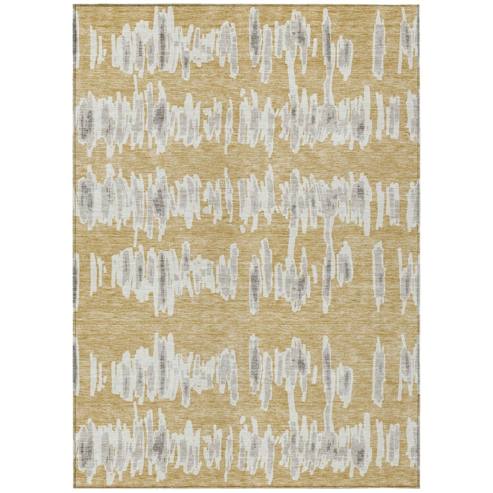 HomeRoots 9' Striped Indoor Outdoor Area Rug - Durable, Easy-Care Design in Gold, Gray, and Ivory for Any Space 9' X 12' 594020