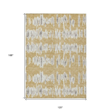 Homeroots 3' Stylish Black Ivory And Gray Striped Washable Area Rug For Indoor And Outdoor Versatility 10' X 14' Polyester 594021