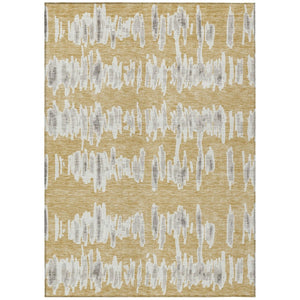 HomeRoots 5' Gold Gray and Ivory Striped Washable Area Rug – Durable, Stylish Design for Indoor/Outdoor Use 10' X 14' 594021