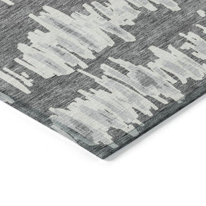 Homeroots 3' Stylish Black Ivory And Gray Striped Washable Area Rug For Indoor And Outdoor Versatility 3' X 5' Polyester 594022