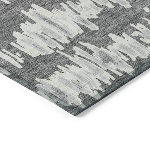 Homeroots 3' Stylish Black Ivory And Gray Striped Washable Area Rug For Indoor And Outdoor Versatility 3' X 5' Polyester 594022