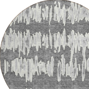 Homeroots 3' Stylish Black Ivory And Gray Striped Washable Area Rug For Indoor And Outdoor Versatility 8' Round Polyester 594024