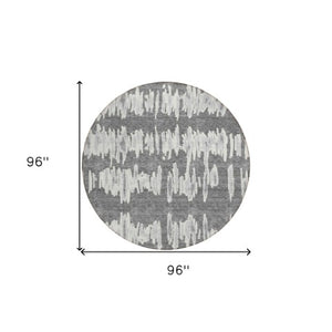 Homeroots 3' Stylish Black Ivory And Gray Striped Washable Area Rug For Indoor And Outdoor Versatility 8' Round Polyester 594024