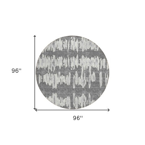 Homeroots 3' Stylish Black Ivory And Gray Striped Washable Area Rug For Indoor And Outdoor Versatility 8' Round Polyester 594024