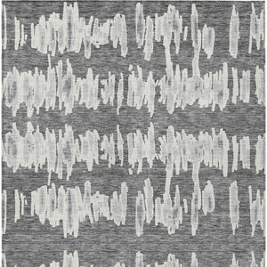Homeroots 3' Stylish Black Ivory And Gray Striped Washable Area Rug For Indoor And Outdoor Versatility 8' X 10' Polyester 594025