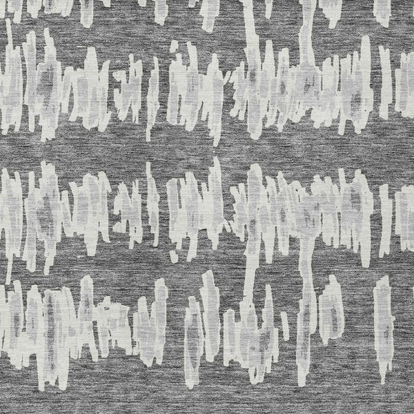 Homeroots 3' Stylish Black Ivory And Gray Striped Washable Area Rug For Indoor And Outdoor Versatility 8' X 10' Polyester 594025