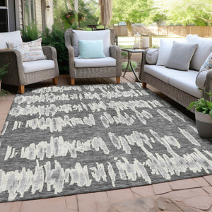 Homeroots 3' Stylish Black Ivory And Gray Striped Washable Area Rug For Indoor And Outdoor Versatility 9' X 12' Polyester 594026