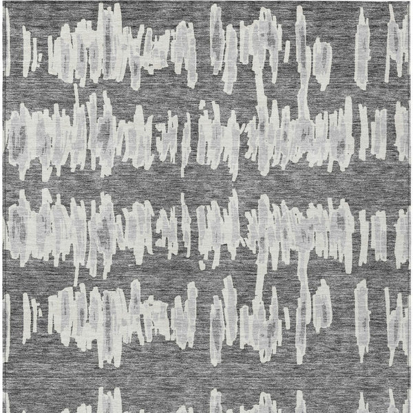 Homeroots 3' Stylish Black Ivory And Gray Striped Washable Area Rug For Indoor And Outdoor Versatility 10' X 14' Polyester 594027
