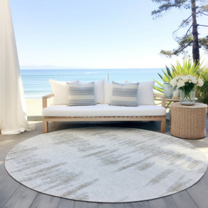 Homeroots 3' Stylish Black Ivory And Gray Striped Washable Area Rug For Indoor And Outdoor Versatility 8' Round Polyester 594030