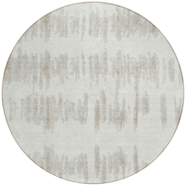 Homeroots 3' Stylish Black Ivory And Gray Striped Washable Area Rug For Indoor And Outdoor Versatility 8' Round Polyester 594030