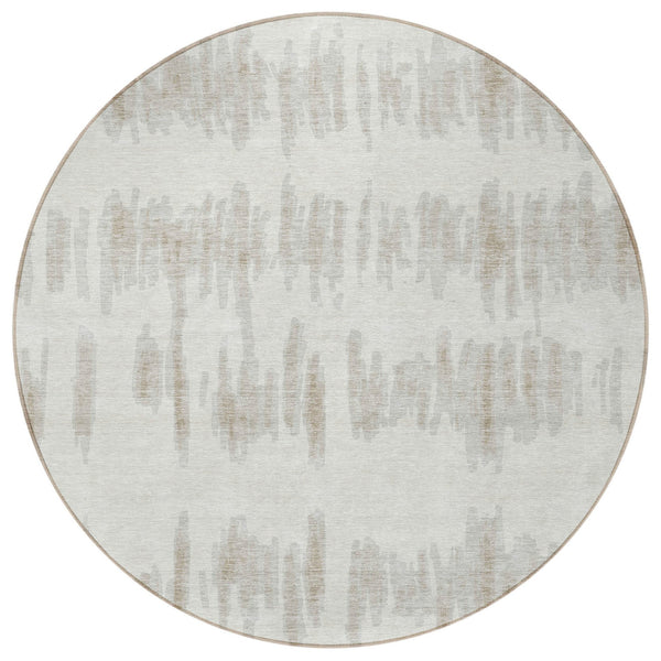 Homeroots 3' Stylish Black Ivory And Gray Striped Washable Area Rug For Indoor And Outdoor Versatility 8' Round Polyester 594030