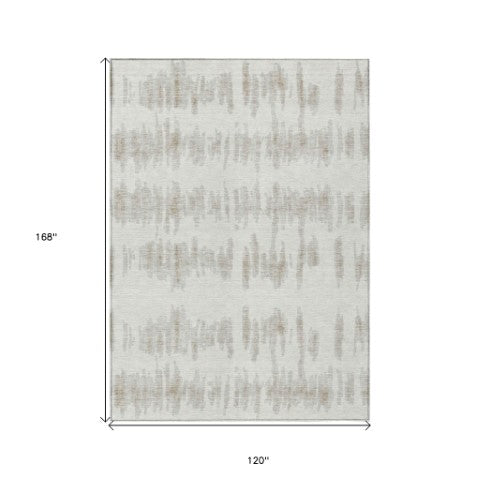 Homeroots 3' Stylish Black Ivory And Gray Striped Washable Area Rug For Indoor And Outdoor Versatility 10' X 14' Polyester 594033