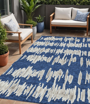 Homeroots 3' Stylish Black Ivory And Gray Striped Washable Area Rug For Indoor And Outdoor Versatility 5' X 8' Polyester 594035