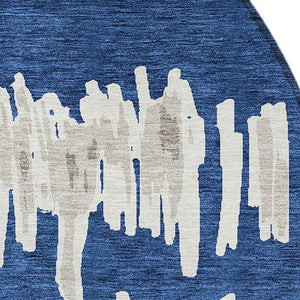 Homeroots 3' Stylish Black Ivory And Gray Striped Washable Area Rug For Indoor And Outdoor Versatility 8' Round Polyester 594036