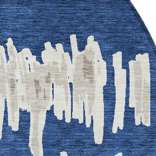 Homeroots 3' Stylish Black Ivory And Gray Striped Washable Area Rug For Indoor And Outdoor Versatility 8' Round Polyester 594036