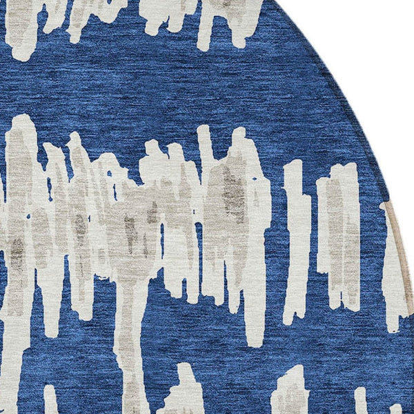 Homeroots 3' Stylish Black Ivory And Gray Striped Washable Area Rug For Indoor And Outdoor Versatility 8' Round Polyester 594036