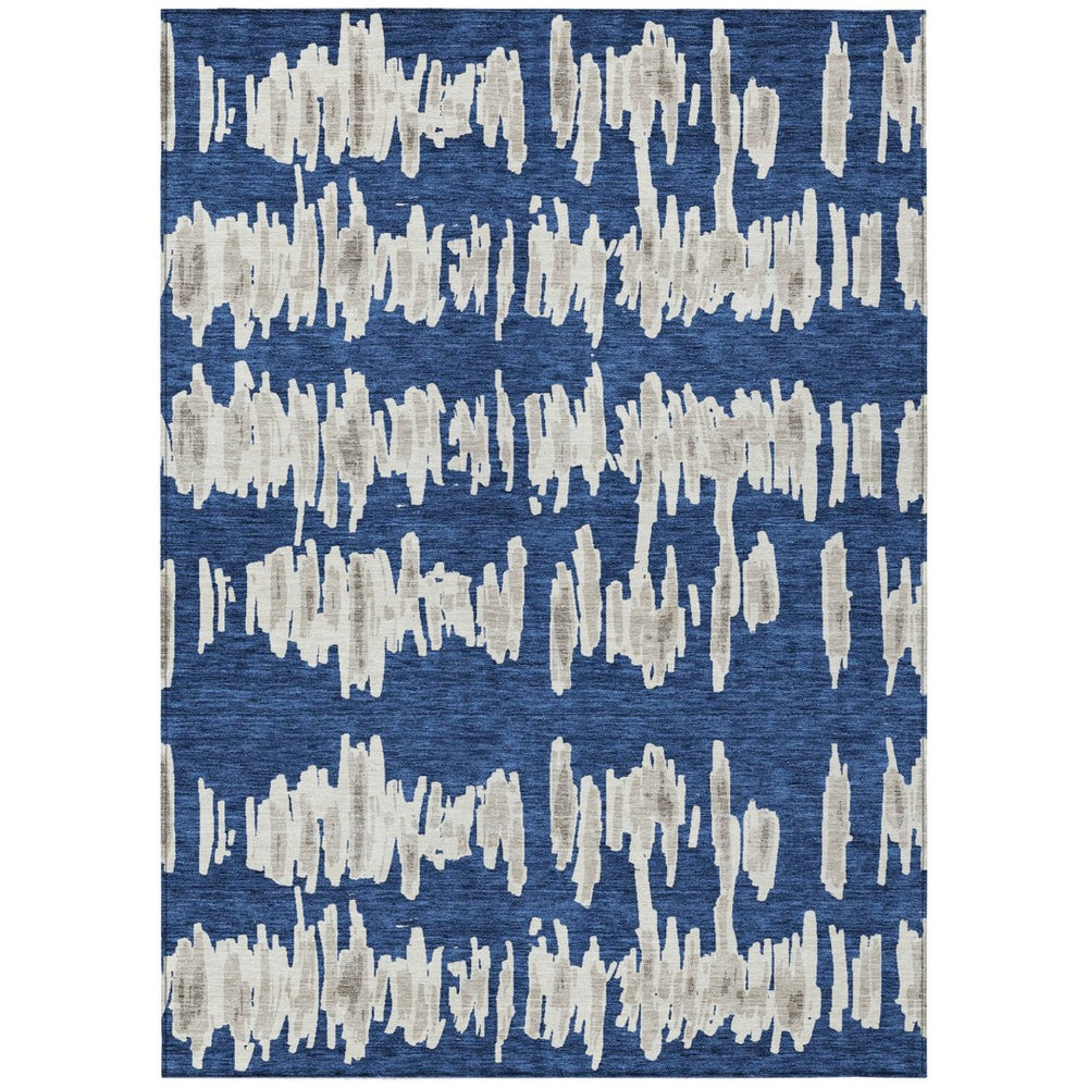 HomeRoots 9' Durable Striped Area Rug in Navy, Gray & Ivory - Washable, Water-Resistant for Indoor & Outdoor Use 9' X 12' 594038