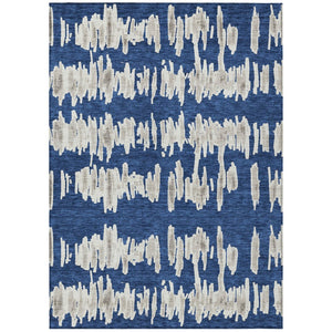 HomeRoots 9' Durable Striped Area Rug in Navy, Gray & Ivory - Washable, Water-Resistant for Indoor & Outdoor Use 9' X 12' 594038