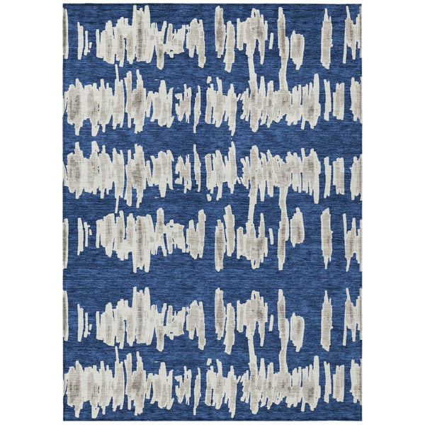 HomeRoots 9' Durable Striped Area Rug in Navy, Gray & Ivory - Washable, Water-Resistant for Indoor & Outdoor Use 9' X 12' 594038