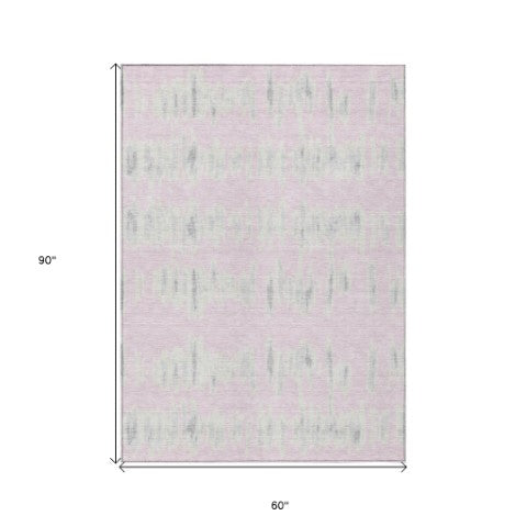 Homeroots 3' Stylish Black Ivory And Gray Striped Washable Area Rug For Indoor And Outdoor Versatility 5' X 8' Polyester 594041