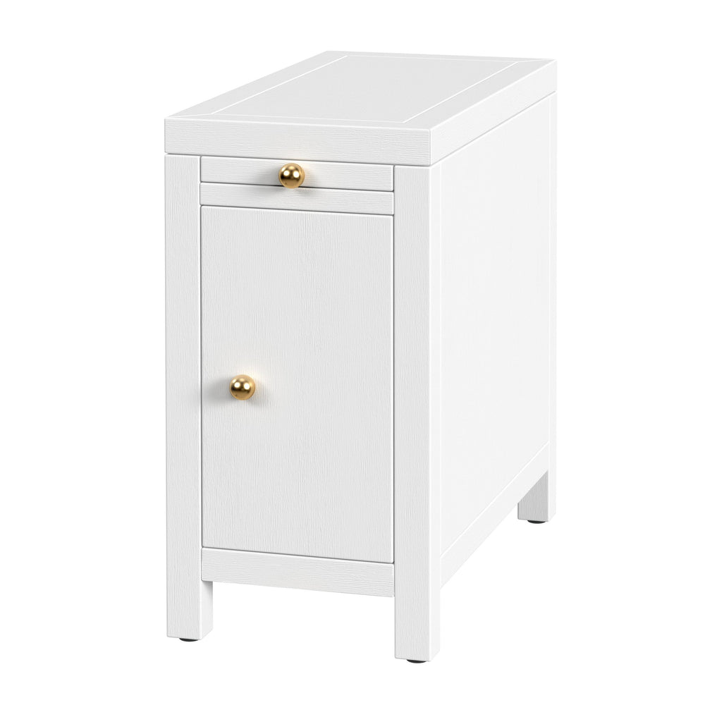 Butler Nora 12" Narrow Wood End Table with Pull-Out Tray, Stylish Storage & Versatile Design in White