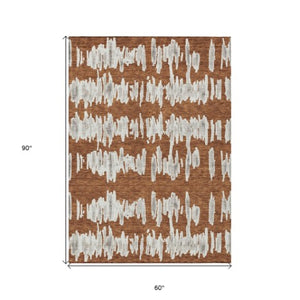 Homeroots 3' Stylish Black Ivory And Gray Striped Washable Area Rug For Indoor And Outdoor Versatility 5' X 8' Polyester 594047