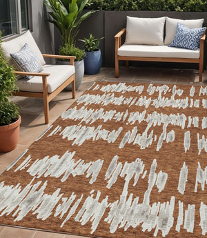 Homeroots 3' Stylish Black Ivory And Gray Striped Washable Area Rug For Indoor And Outdoor Versatility 5' X 8' Polyester 594047