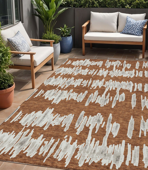 Homeroots 3' Stylish Black Ivory And Gray Striped Washable Area Rug For Indoor And Outdoor Versatility 5' X 8' Polyester 594047