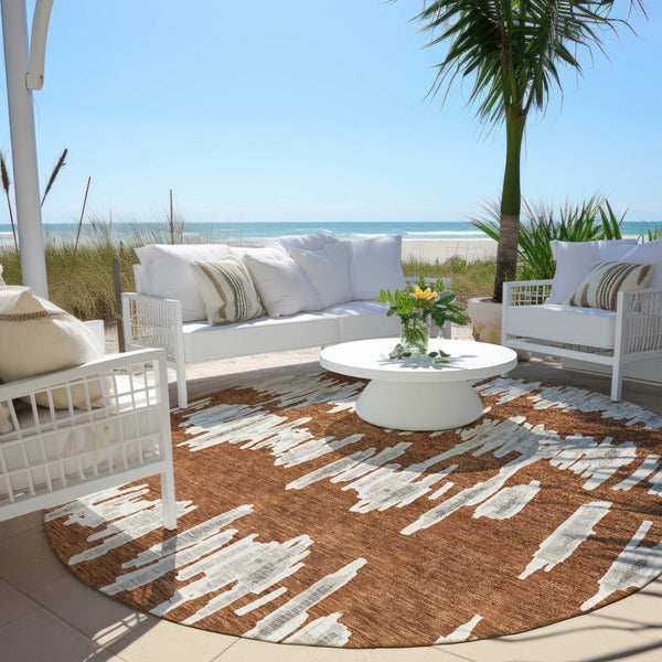 Homeroots 3' Stylish Black Ivory And Gray Striped Washable Area Rug For Indoor And Outdoor Versatility 8' Round Polyester 594048