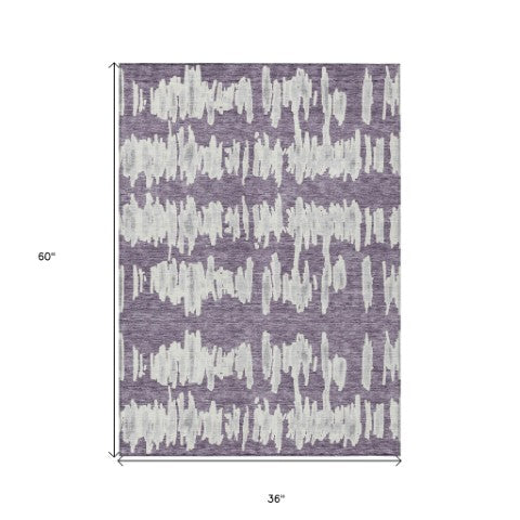 Homeroots 3' Stylish Black Ivory And Gray Striped Washable Area Rug For Indoor And Outdoor Versatility 3' X 5' Polyester 594052