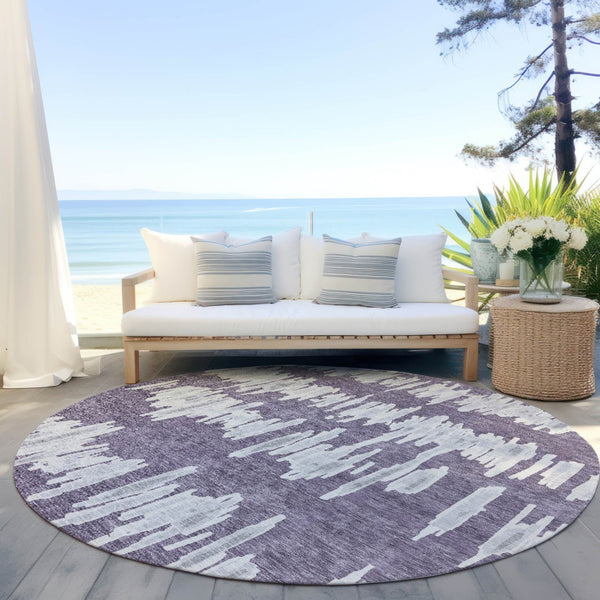 Homeroots 3' Stylish Black Ivory And Gray Striped Washable Area Rug For Indoor And Outdoor Versatility 8' Round Polyester 594054