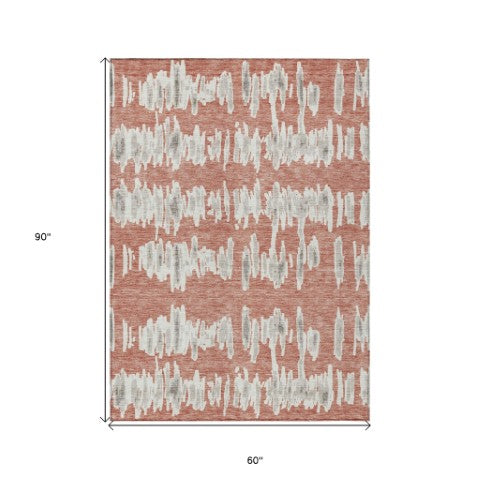 Homeroots 3' Stylish Black Ivory And Gray Striped Washable Area Rug For Indoor And Outdoor Versatility 5' X 8' Polyester 594059