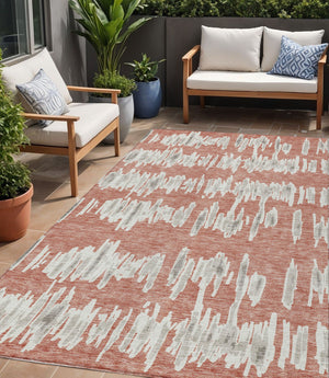 Homeroots 3' Stylish Black Ivory And Gray Striped Washable Area Rug For Indoor And Outdoor Versatility 5' X 8' Polyester 594059