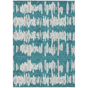 HomeRoots 5' Durable Teal Blue and Gray Striped Area Rug - Stylish, Washable for Indoor and Outdoor Use 5' X 8' 594065