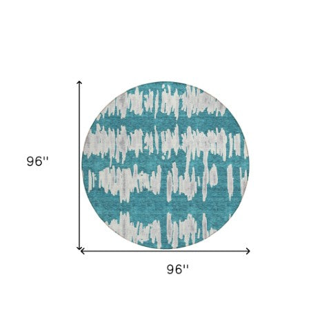 Homeroots 3' Stylish Black Ivory And Gray Striped Washable Area Rug For Indoor And Outdoor Versatility 8' Round Polyester 594066