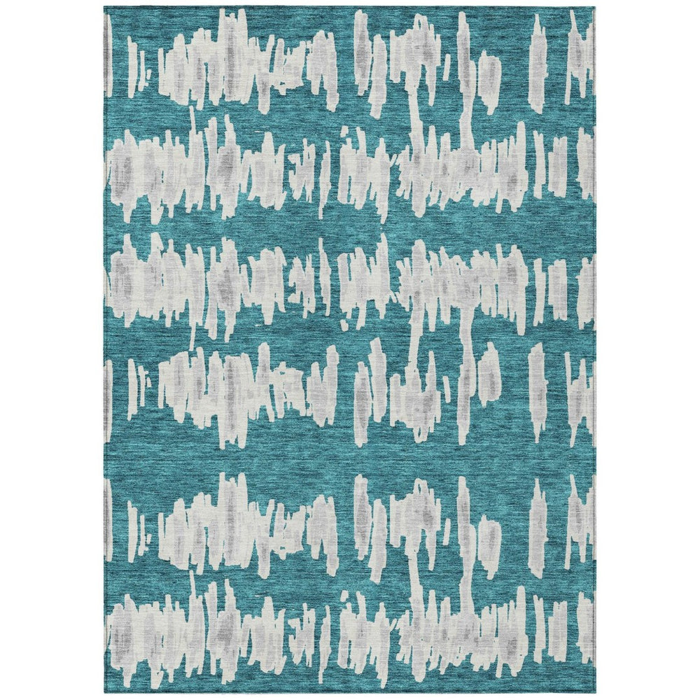 HomeRoots 5' Durable Teal Blue and Gray Striped Area Rug - Stylish, Washable for Indoor and Outdoor Use 8' X 10' 594067