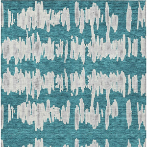 HomeRoots 5' Durable Teal Blue and Gray Striped Area Rug - Stylish, Washable for Indoor and Outdoor Use 8' X 10' 594067