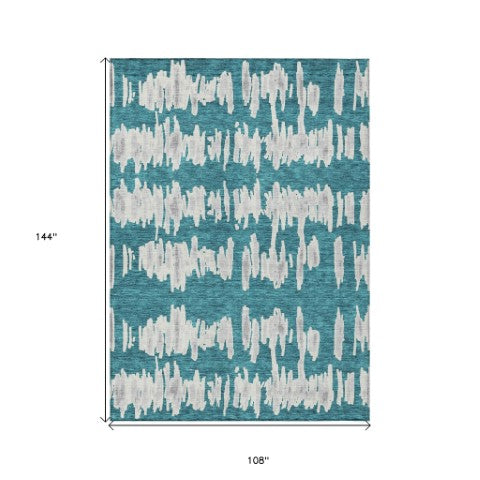 Homeroots 3' Stylish Black Ivory And Gray Striped Washable Area Rug For Indoor And Outdoor Versatility 9' X 12' Polyester 594068