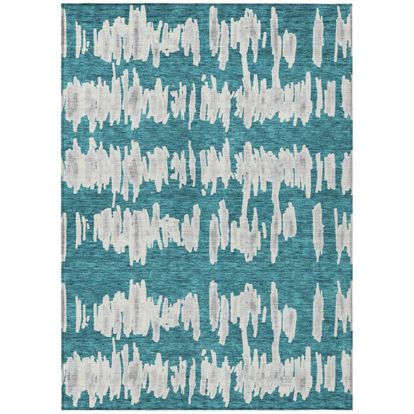 HomeRoots 5' Durable Teal Blue and Gray Striped Area Rug - Stylish, Washable for Indoor and Outdoor Use 10' X 14' 594069