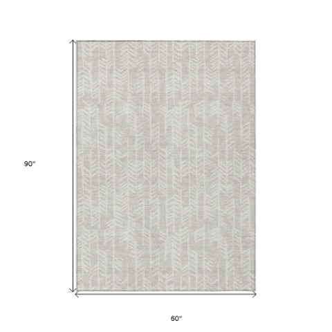 Homeroots 3' Beige And Ivory Tribal Washable Indoor Outdoor Area Rug - Durable, Stylish, Perfect For Any Space 5' X 8' Polyester 594071