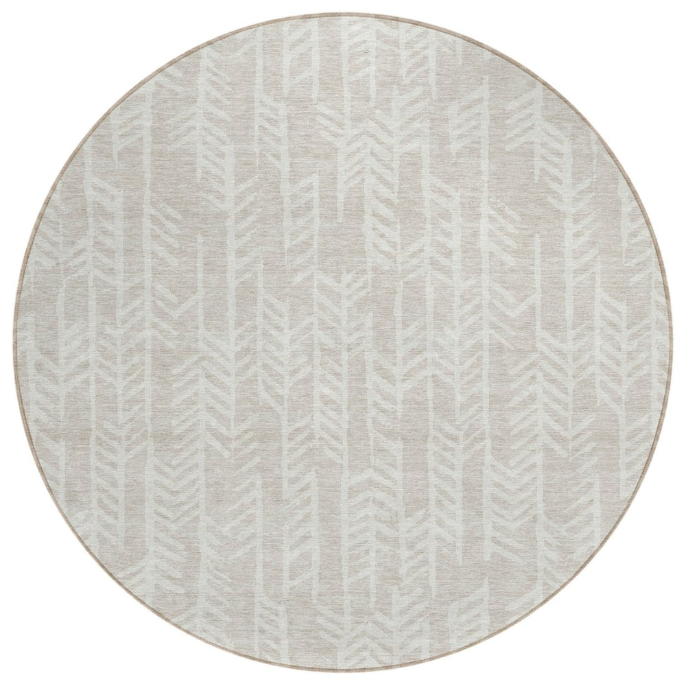 HomeRoots 5' Washable Beige and Ivory Tribal Indoor Outdoor Area Rug - Durable, Stylish, and Easy to Clean! 8' Round 594072