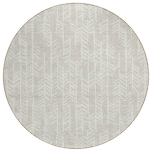 HomeRoots 5' Washable Beige and Ivory Tribal Indoor Outdoor Area Rug - Durable, Stylish, and Easy to Clean! 8' Round 594072