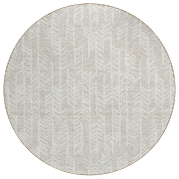 HomeRoots 5' Washable Beige and Ivory Tribal Indoor Outdoor Area Rug - Durable, Stylish, and Easy to Clean! 8' Round 594072