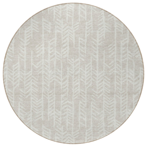 Homeroots 3' Beige And Ivory Tribal Washable Indoor Outdoor Area Rug - Durable, Stylish, Perfect For Any Space 8' Round Polyester 594072