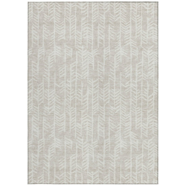 Homeroots 3' Beige And Ivory Tribal Washable Indoor Outdoor Area Rug - Durable, Stylish, Perfect For Any Space 9' X 12' Polyester 594074
