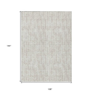 Homeroots 3' Beige And Ivory Tribal Washable Indoor Outdoor Area Rug - Durable, Stylish, Perfect For Any Space 9' X 12' Polyester 594074